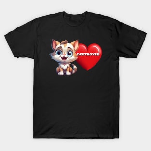 Cute Kitty Cat Red Valentine Heart Destroy Mischievous T-Shirt